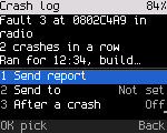 Settings > Advanced > Crash log