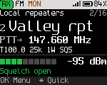 Home on FM, Monitor held: squelch open, RX