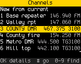 Every channel by number, yellow highlight