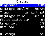 Display settings, high-contrast theme