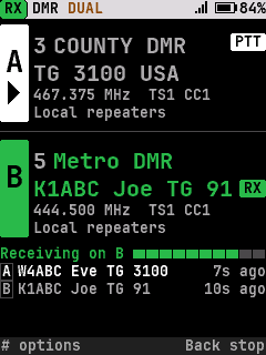 Dual watch Home, a call coming in on B
