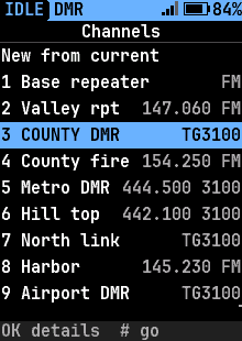 Every channel by number, light blue highlight
