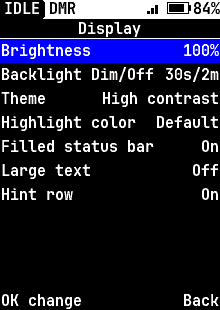 Display settings, high-contrast theme